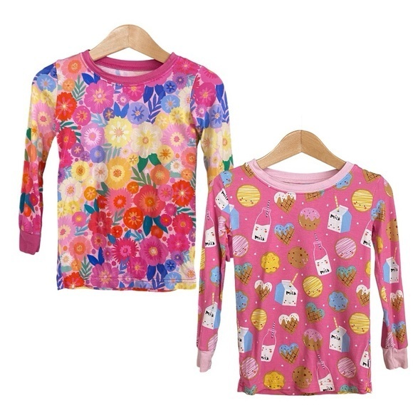 Little Sleepies Cookies & Milk Rainbow Blooms Bamboo Long Sleeve PJ Top Bundle - Picture 1 of 16